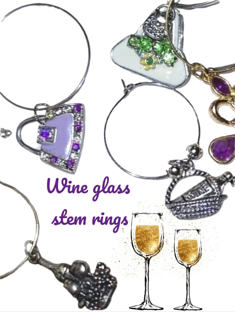 Jeweled Wine Marker Stem Rings to Identify CocktailGlass